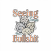 ビンテージ デザイン越しに見える面白い猫 シール (正面)