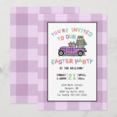 ビンテージ トラック パープル ギンガム イースター パーティー 招待状 (正面/裏面)