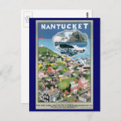 ビンテージ・トラベル・ポスター、マサチューセッツ州ナンタケット島の地図 ポストカード (正面/裏面)