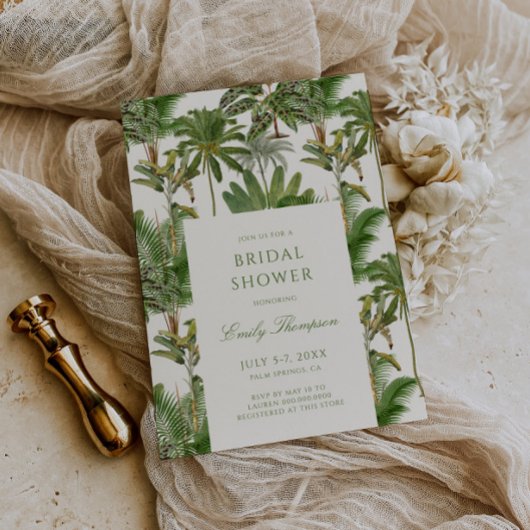 ビンテージ トロピカル パーム ツリー パターン ブライダル シャワー 招待状