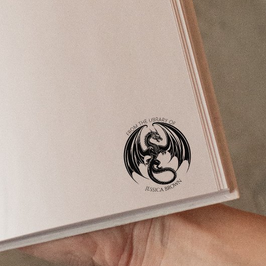 ビンテージ・ドラゴン　図書館から ラバースタンプ