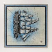 ビンテージ ナウチカル セイリング シップ セイル ボート ジグソーパズル (横)