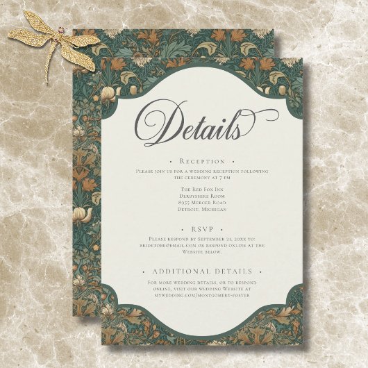 ビンテージ ネイチャー ウィリアム モリス エレガント ウェディング エンクロージャーカード