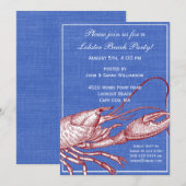 ビンテージ ネイビー ロブスター バイク ビーチパーティー 招待状 (正面/裏面)