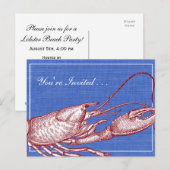 ビンテージ ネイビー ロブスター バイク ビーチ パーティー インビテーションポストカード (正面/裏面)