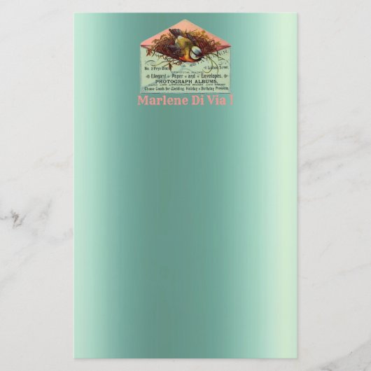 ビンテージ ネスト 鳥 ピンク ティール ピンク 便箋 (正面)