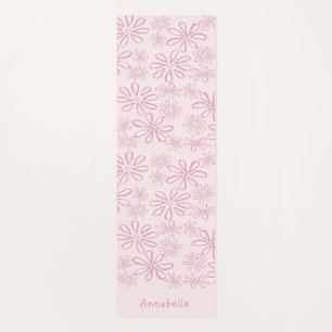 ビンテージ ネーム & ピンク & ブラッシュ フラワール ドゥードル パターン ヨガマット