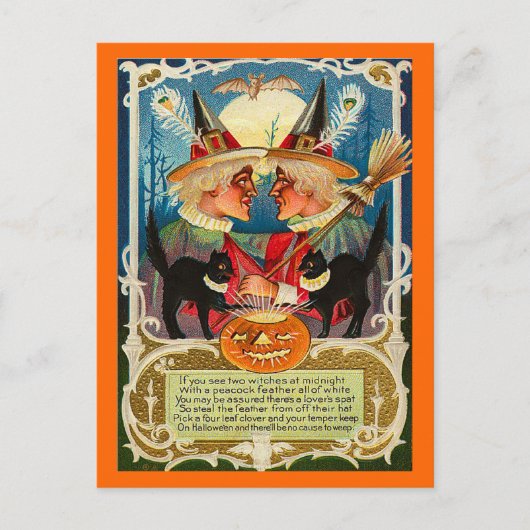 ビンテージ ハロウィンの魔女たち ポストカード (正面)