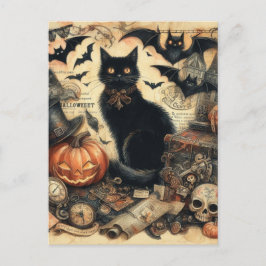ビンテージ ハロウィン ブラックキャット ホリデー シーズンポストカード