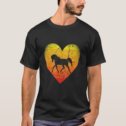 ビンテージ ハート レトロ 馬術 Tシャツ (正面)