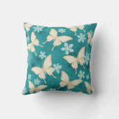 ビンテージ バタフライ & フラワール ティール ピロー (裏面)