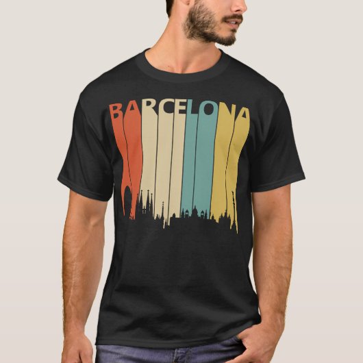 ビンテージ バルセロナ スカイライン シルエット Tシャツ (正面)