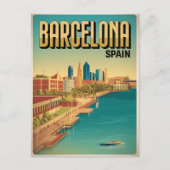 ビンテージ バルセロナ 海 ビュー ギフト 旅行 ポストカード (正面)
