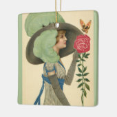 ビンテージ バレンタインデー、レディー レッド ローズ バタフライ セラミックオーナメント (左)