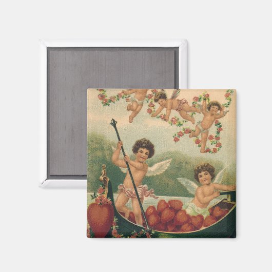 ビンテージ バレンタインデー ヴィクトリアン ボートの天使 マグネット (正面/裏面)