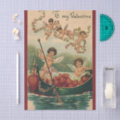 ビンテージ バレンタインデー ヴィクトリアン 恋愛の天使が舟に乗って 薄葉紙 (クラフト)
