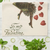 ビンテージ バレンタインデー ヴィクトリア時代の女性がスイングに乗っている キッチンタオル (折り畳み)