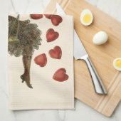 ビンテージ バレンタインデー ヴィクトリア時代の女性がスイングに乗っている キッチンタオル (四つ折り)