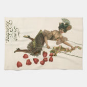 ビンテージ バレンタインデー ヴィクトリア時代の女性がスイングに乗っている キッチンタオル (横)