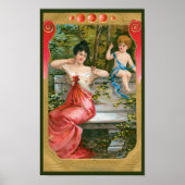 ビンテージ バレンタインデー、ヴィクトリア朝の女性とキューピッド ポスター (正面)