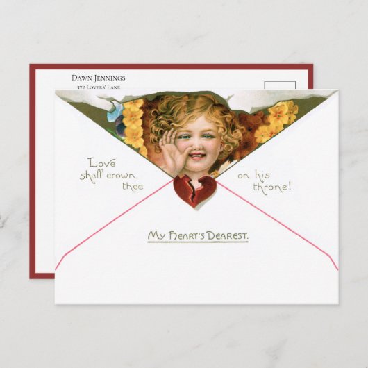 ビンテージ バレンタイン チェルブ 黄色の花 ポストカード (正面/裏面)