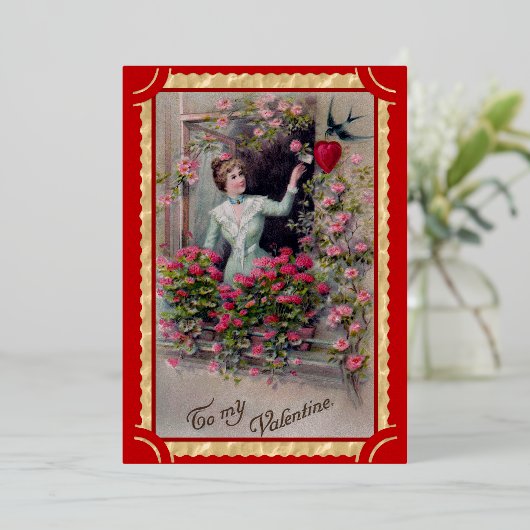 ビンテージ バレンタイン レディ アート ミュージカル 箔シーズンカード (立ち正面)