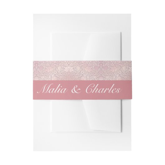 ビンテージ パステルピンク シルバー フローラル 招待状ベリーバンド (正面例)