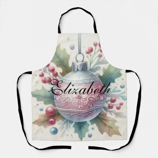 ビンテージ パステル ウォーターカラー クリスマス オーナメント エプロン (正面)