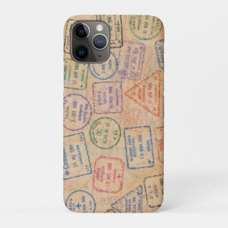 ビンテージ パスポートスタンプ カラフルな旅行の資料 iPhone 11 PROケース