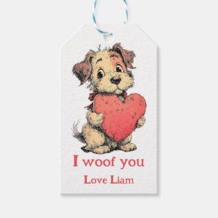 ビンテージ・パピー・ハートのバレンタインデーギフト "I woof you" ギフトタグ