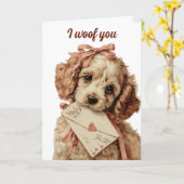 ビンテージ・パピー・バレンタインデー "I woof you" カード (黄色い花)