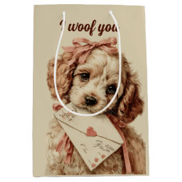 ビンテージ・パピー・バレンタインデー "I woof you" ミディアムペーパーバッグ