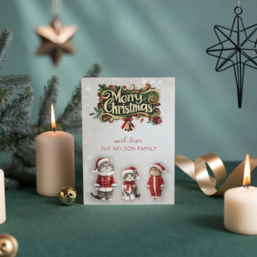 ビンテージ ビクトリアン サンタ キャット クリスマス フラット