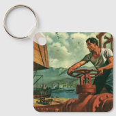 ビンテージ ビジネス、ドックワーカーと石油タンカー船 キーホルダー (正面)