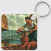 ビンテージ ビジネス、ドックワーカーと石油タンカー船 キーホルダー (裏面)