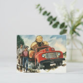 ビンテージ ビジネス、伐採トラックと樵 ポストカード (スタンド正面)