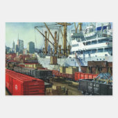 ビンテージ ビジネス、停泊貨物船輸送 ラッピングペーパーシート (正面3)