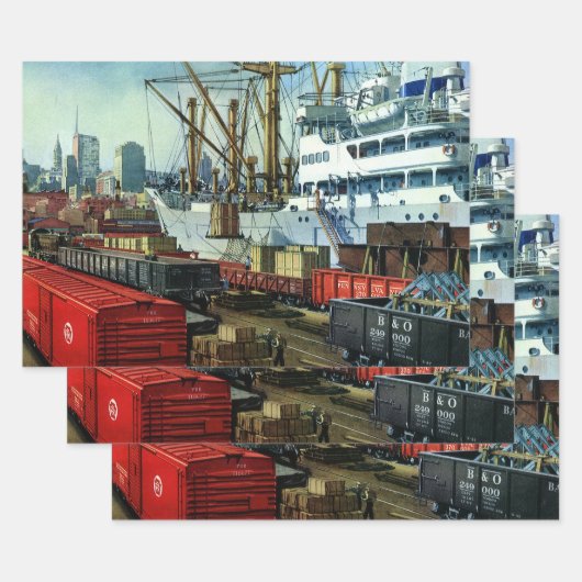 ビンテージ ビジネス、停泊貨物船輸送 ラッピングペーパーシート (セット)