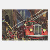 ビンテージ ビジネス、消防士 消防車 消防隊員 ラッピングペーパーシート (正面)