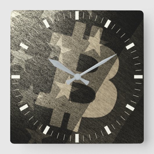 ビンテージ ビットコイン アメリカ ₿ スクエア壁時計 (正面)