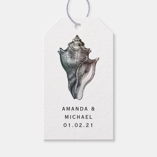 ビンテージ ビーチ シェル ダマスク 海事 ギフトタグ (正面)