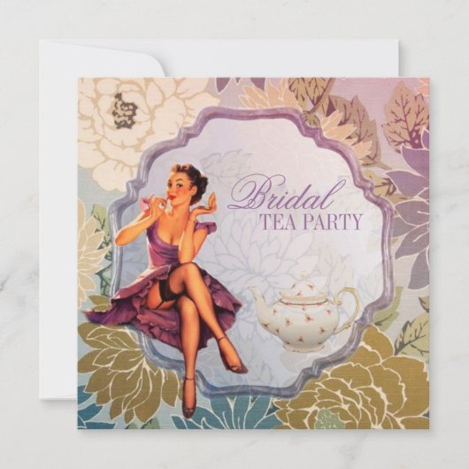 ビンテージ ピンアップガール ハウスワイフ レトロ ブライダルシャワー 招待状 (正面)