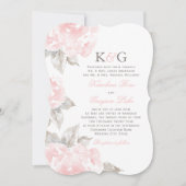ビンテージ ピンク ウォーターカラー ローズ ウェディング モノグラム 招待状 (正面)