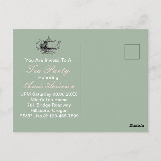 ビンテージ ピンク カップケーキ ブライダル シャワー ティー パーティー ポストカード (裏面)