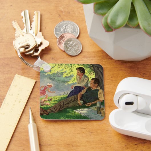 ビンテージ ファミリー ピクニック 樹陰で楽しむ キーホルダー (デスク)