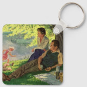 ビンテージ ファミリー ピクニック 樹陰で楽しむ キーホルダー (裏面)