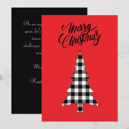 ビンテージ ファームハウス ブラック ホワイト バッファロー チェック ツリー シーズンカード (正面/裏面)