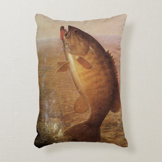 ビンテージ フィッシング, ラインから飛び跳ねるスモールマウスバス アクセントクッション (正面(垂直))