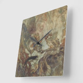 ビンテージ・フェアリー・テイル　エドマンド・デュラックによる人魚 スクエア壁時計 (傾斜)