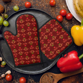 ビンテージ フォークアート フラワー プリント コージー ラスティック オータム 鍋つかみ&鍋敷きセット